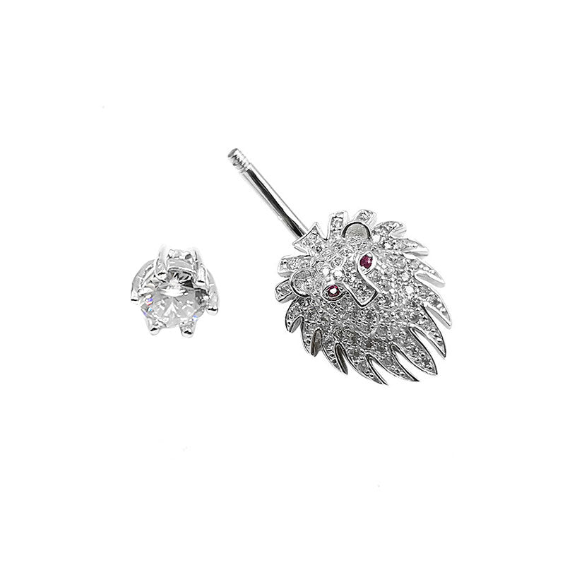 14G 925 Sterling Silver Clear CZ Animal Lion Shape Belly Button Rings Navel Rings AB0125