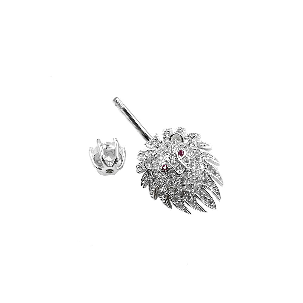 14G 925 Sterling Silver Clear CZ Animal Lion Shape Belly Button Rings Navel Rings AB0125