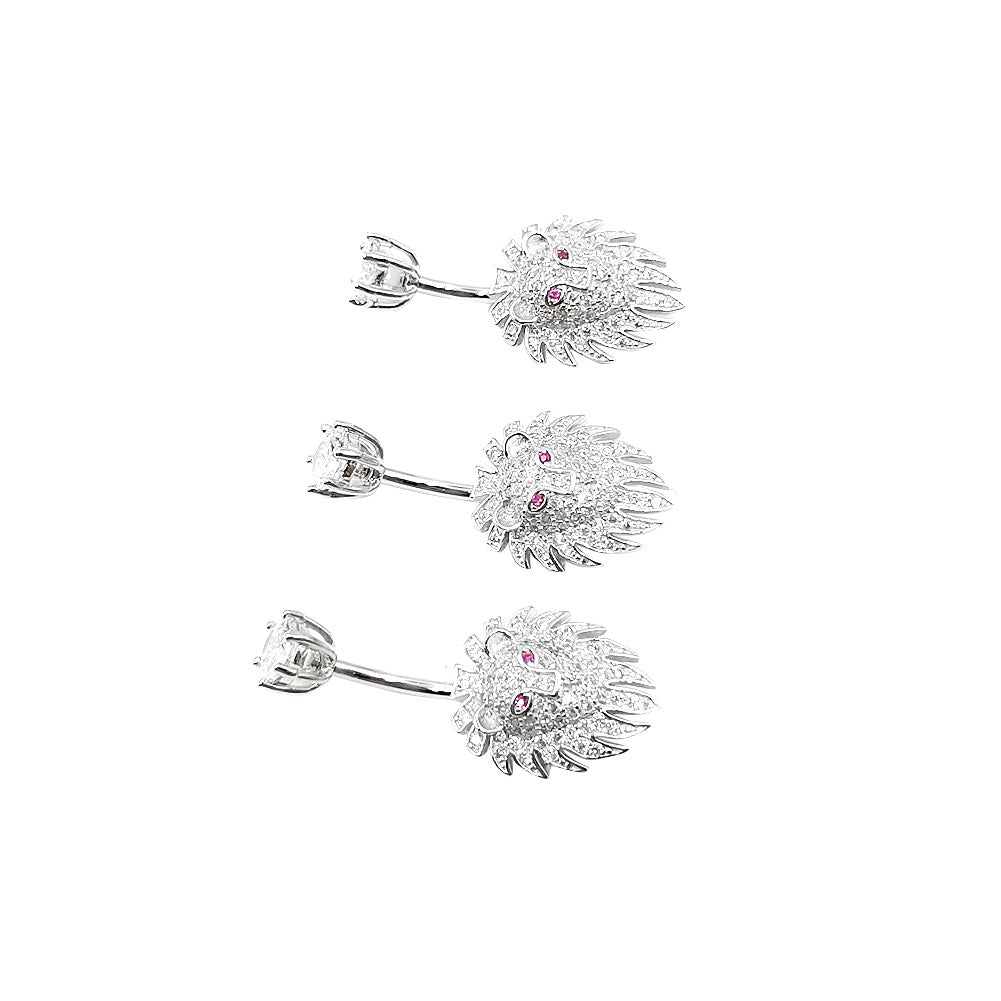 14G 925 Sterling Silver Clear CZ Animal Lion Shape Belly Button Rings Navel Rings AB0125