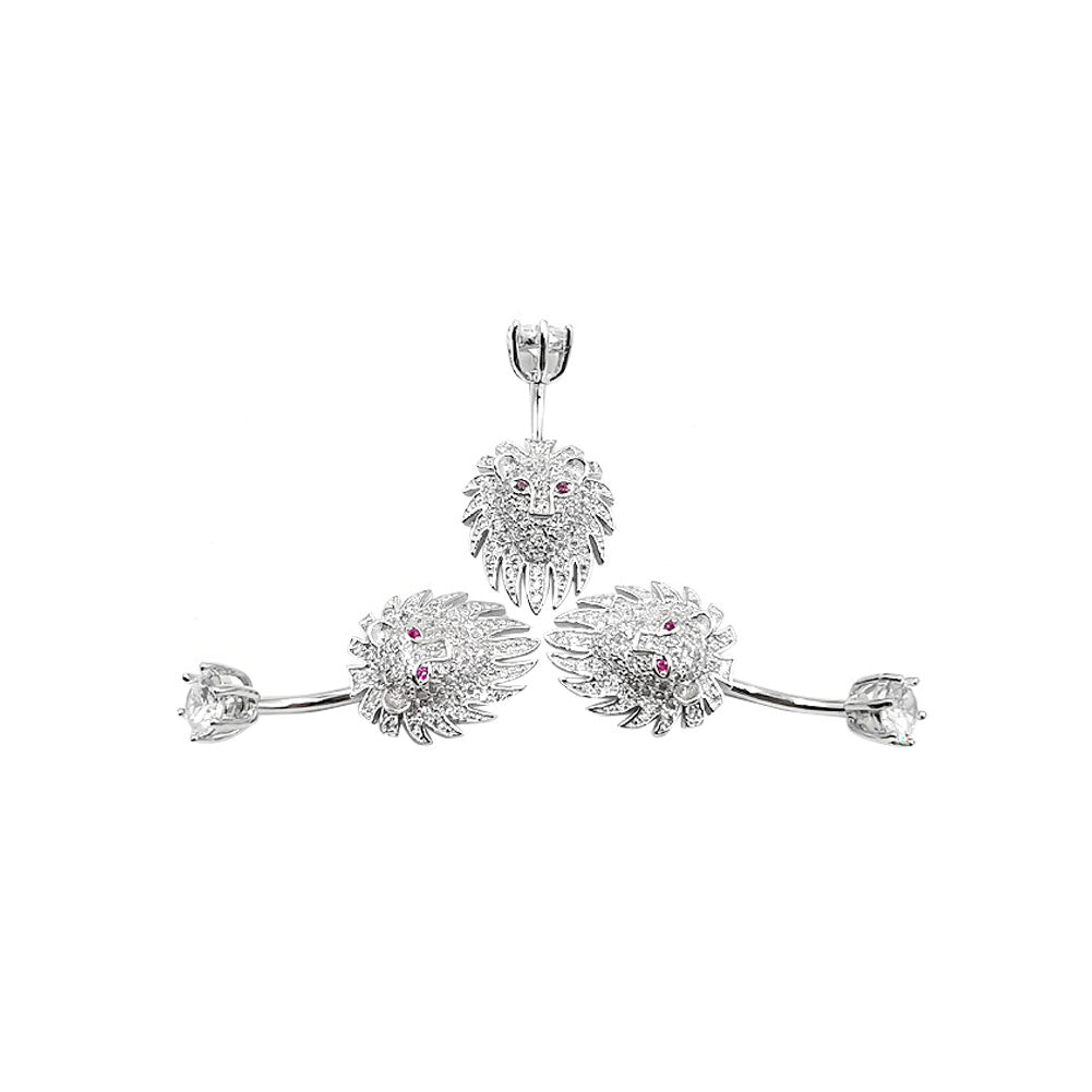 14G 925 Sterling Silver Clear CZ Animal Lion Shape Belly Button Rings Navel Rings AB0125