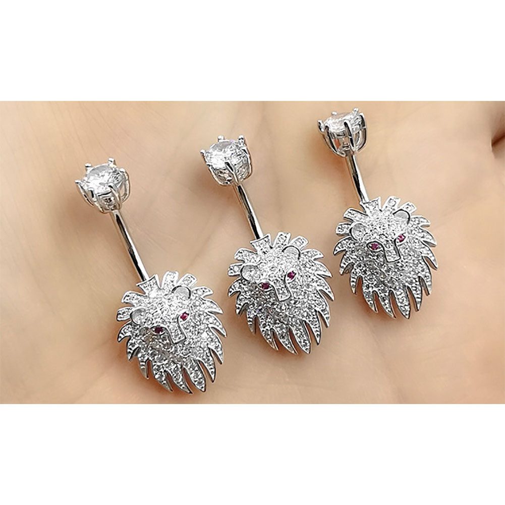 14G 925 Sterling Silver Clear CZ Animal Lion Shape Belly Button Rings Navel Rings AB0125