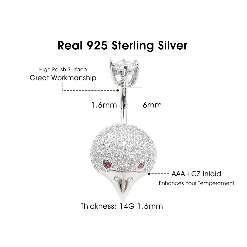 925 Sterling Silver Clear CZ Eagle 14G  Belly Button Rings Navel Rings Piercing Jewelry AB0126