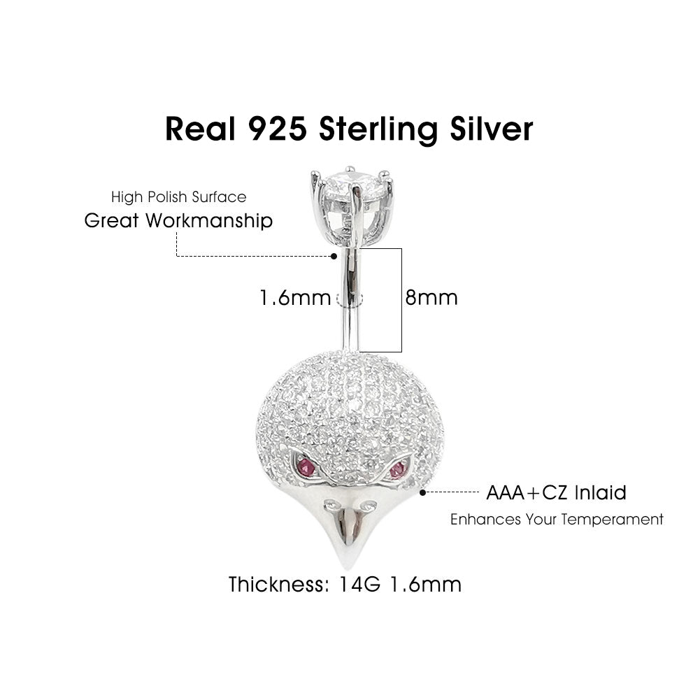 925 Sterling Silver Clear CZ Eagle 14G  Belly Button Rings Navel Rings Piercing Jewelry AB0126