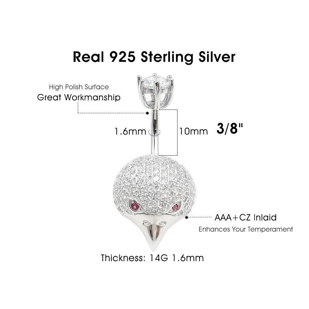 925 Sterling Silver Clear CZ Eagle 14G  Belly Button Rings Navel Rings Piercing Jewelry AB0126