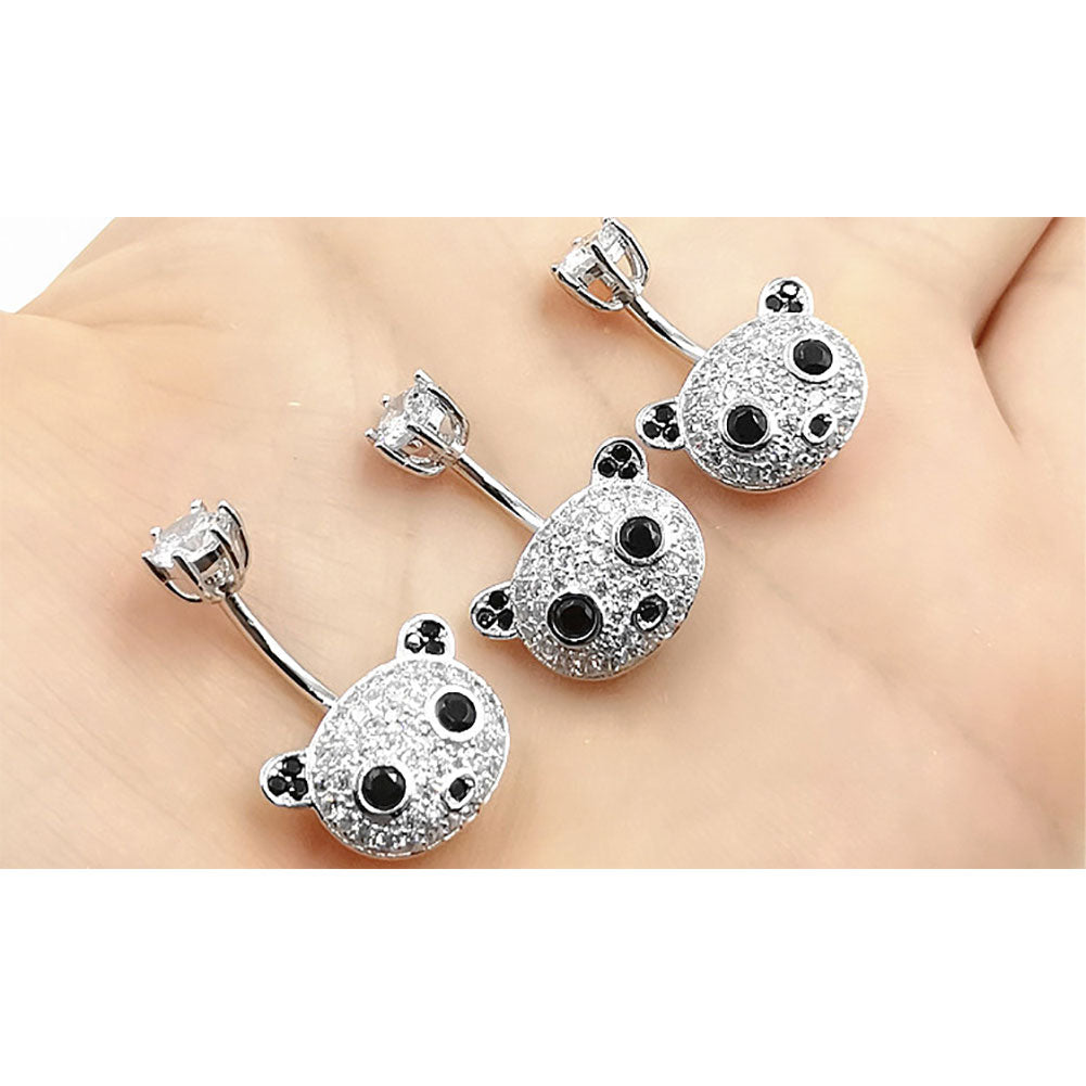 925 Sterling Silver Clear CZ Animal Panda 14G Belly Button Rings Navel Rings Piercing Jewelry AB0127