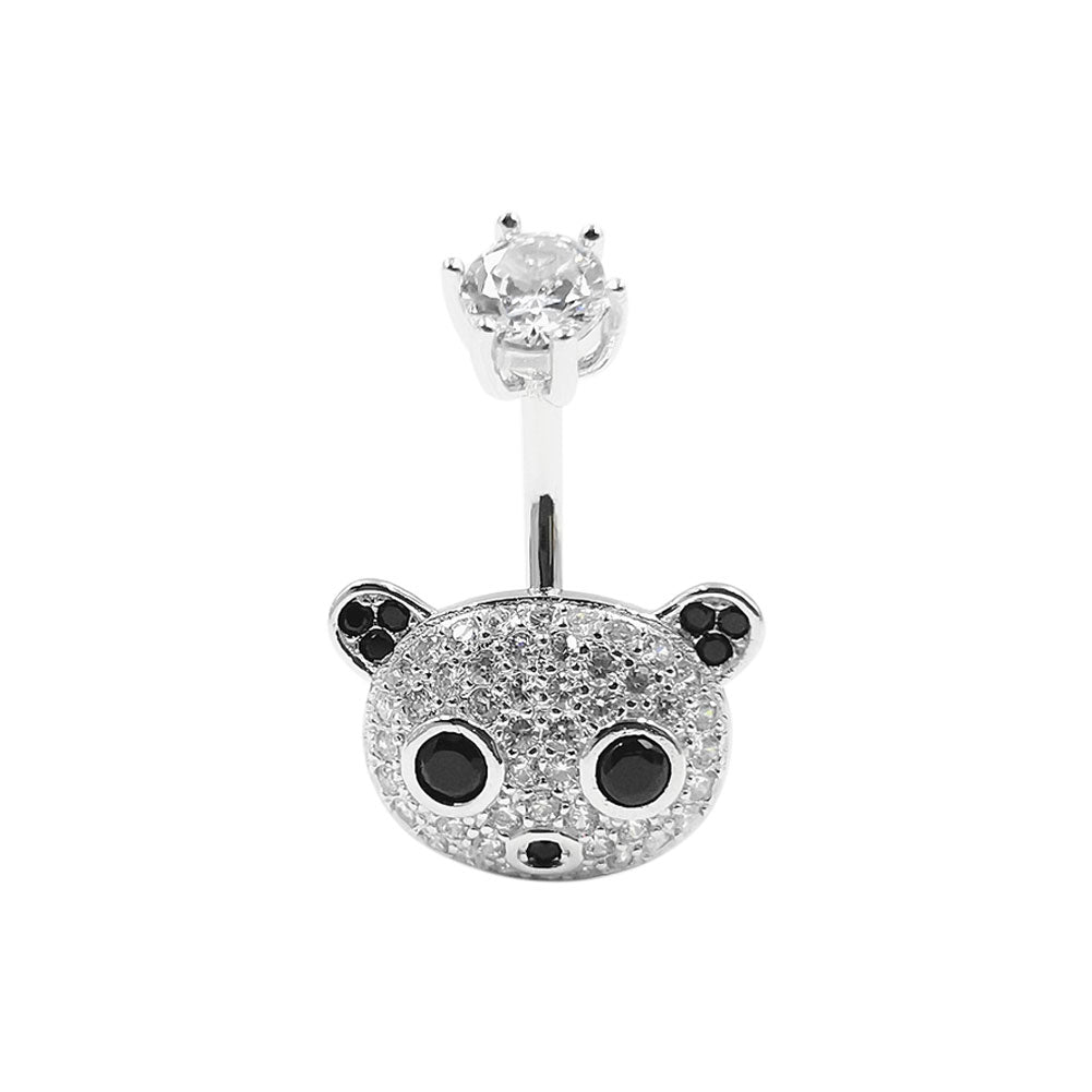 925 Sterling Silver Clear CZ Animal Panda 14G Belly Button Rings Navel Rings Piercing Jewelry AB0127