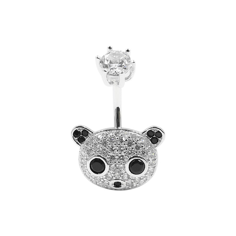 925 Sterling Silver Clear CZ Animal Panda 14G Belly Button Rings Navel Rings Piercing Jewelry AB0127