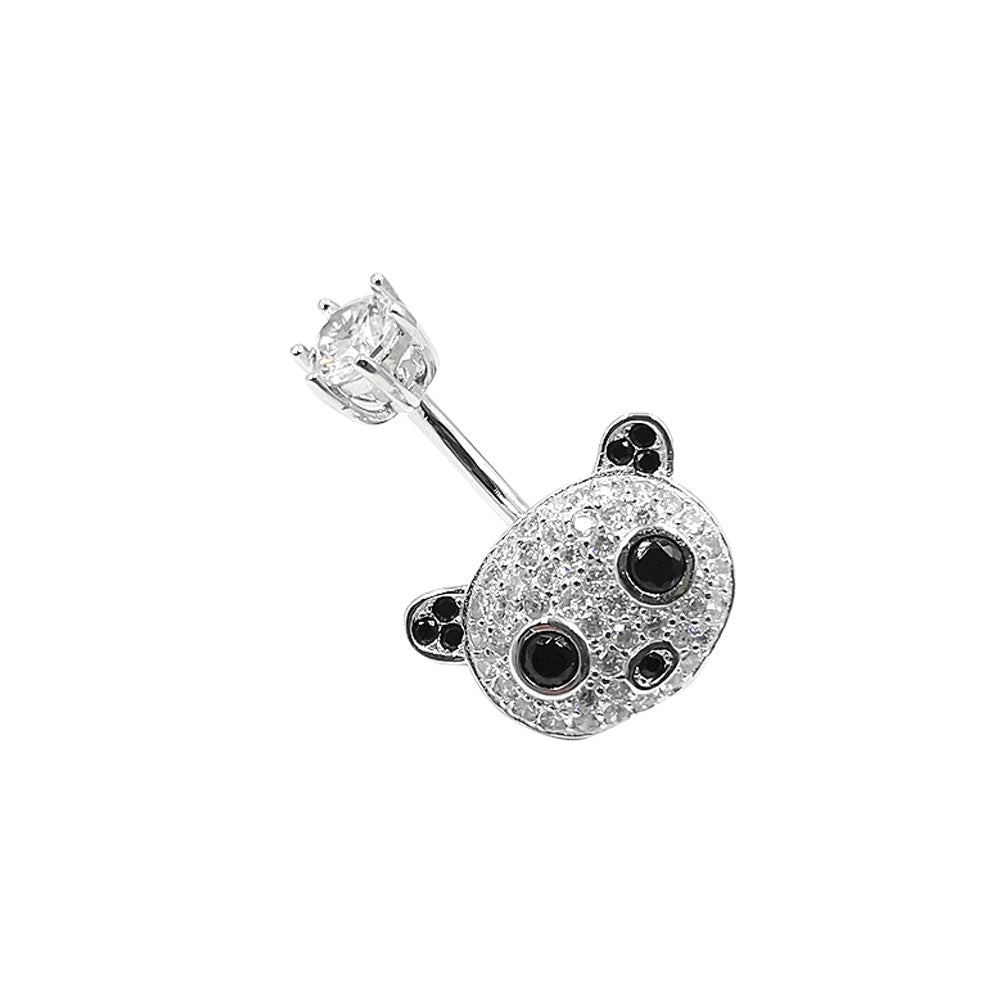 925 Sterling Silver Clear CZ Animal Panda 14G Belly Button Rings Navel Rings Piercing Jewelry AB0127