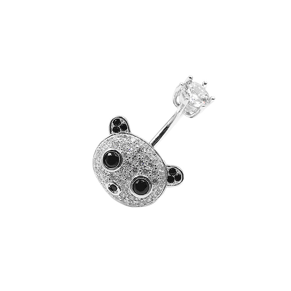 925 Sterling Silver Clear CZ Animal Panda 14G Belly Button Rings Navel Rings Piercing Jewelry AB0127