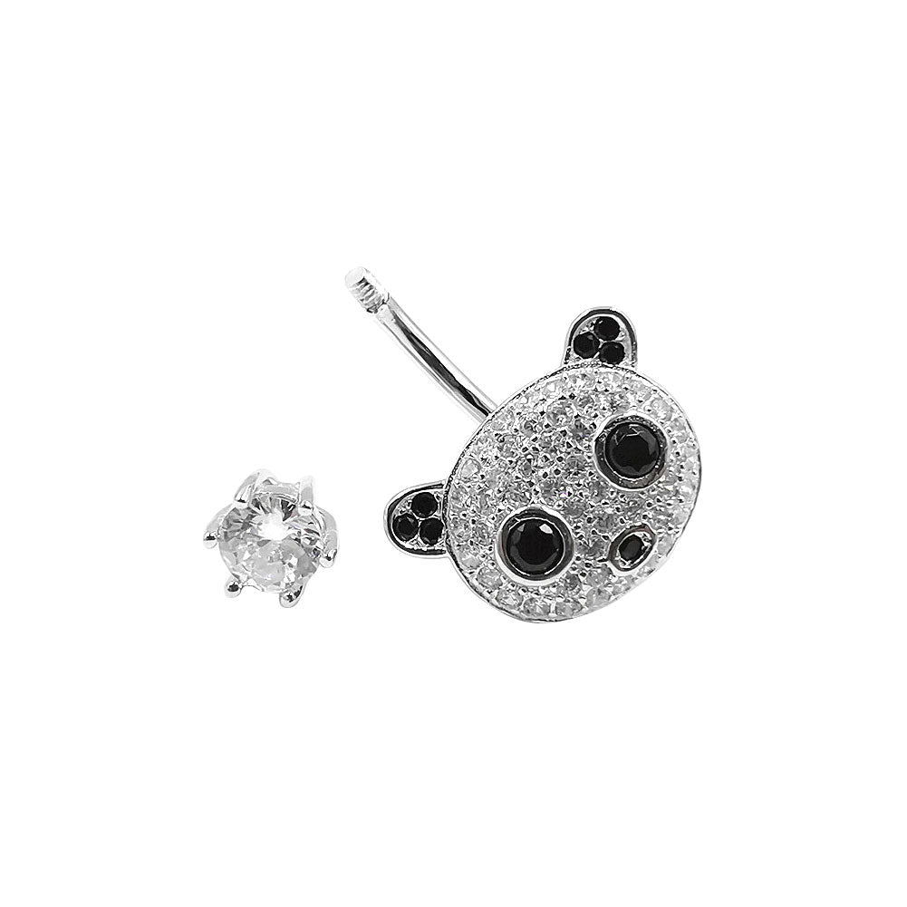 925 Sterling Silver Clear CZ Animal Panda 14G Belly Button Rings Navel Rings Piercing Jewelry AB0127