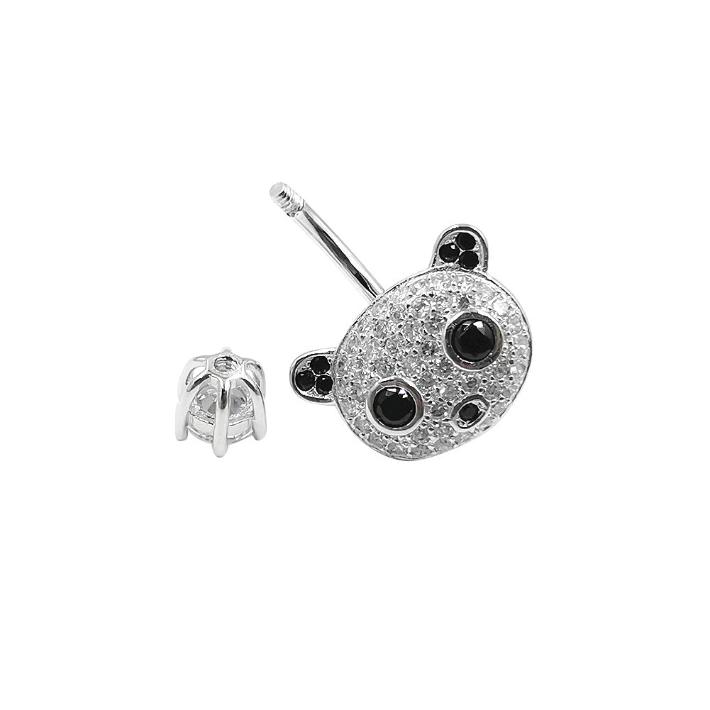 925 Sterling Silver Clear CZ Animal Panda 14G Belly Button Rings Navel Rings Piercing Jewelry AB0127