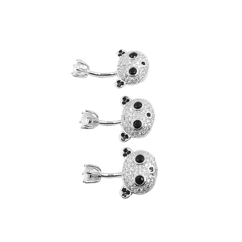 925 Sterling Silver Clear CZ Animal Panda 14G Belly Button Rings Navel Rings Piercing Jewelry AB0127