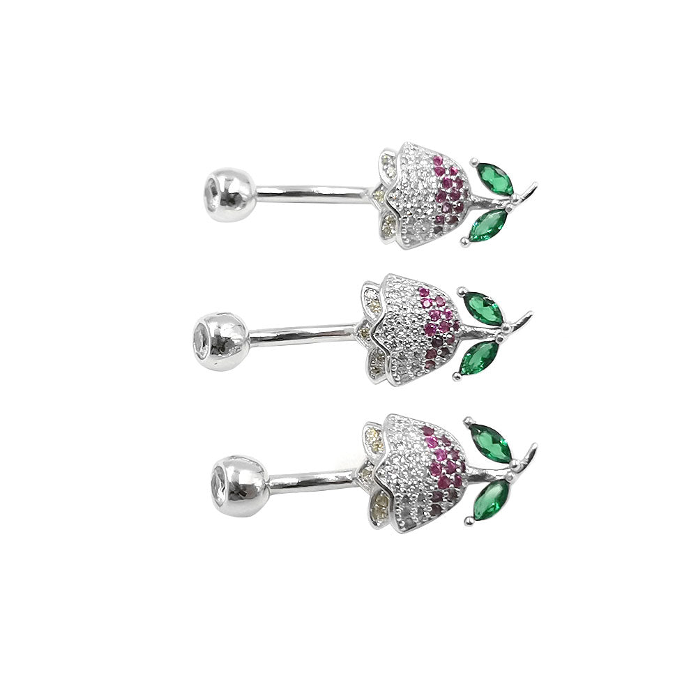 Arardo 925 Sterling Silver Clear CZ Flower 14G Belly Button Rings Navel Rings Piercing Jewelry AB0129