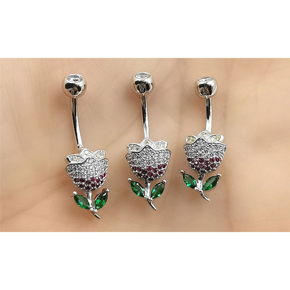 Arardo 925 Sterling Silver Clear CZ Flower 14G Belly Button Rings Navel Rings Piercing Jewelry AB0129