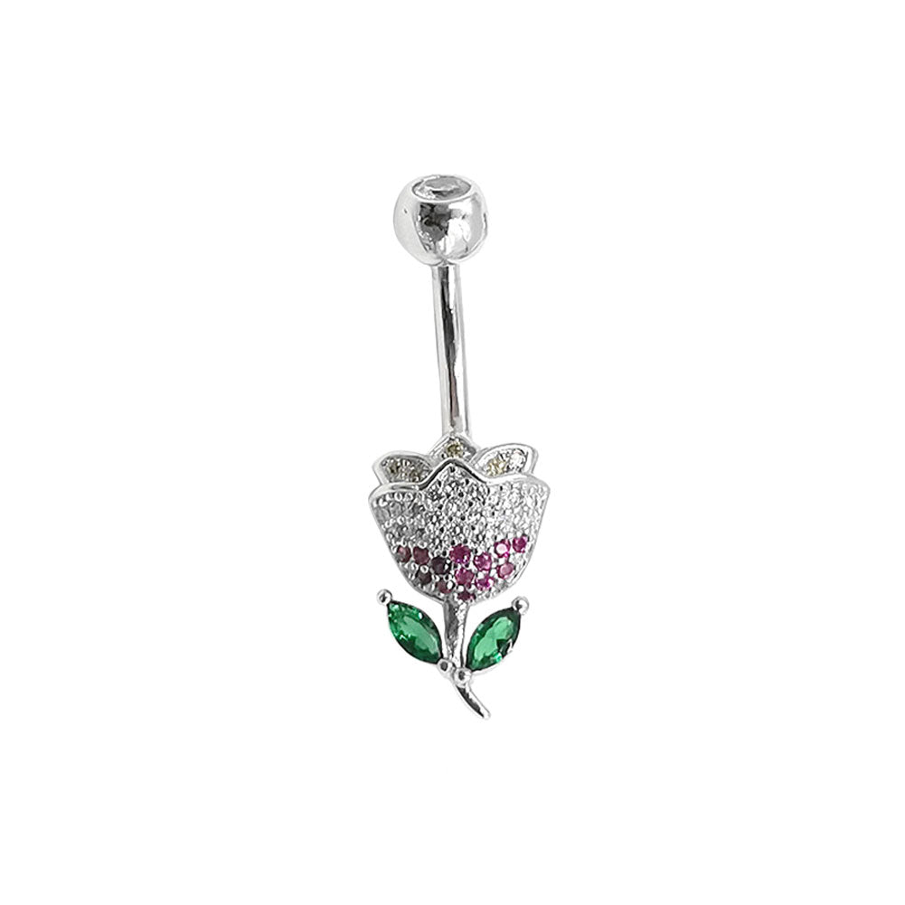 Arardo 925 Sterling Silver Clear CZ Flower 14G Belly Button Rings Navel Rings Piercing Jewelry AB0129