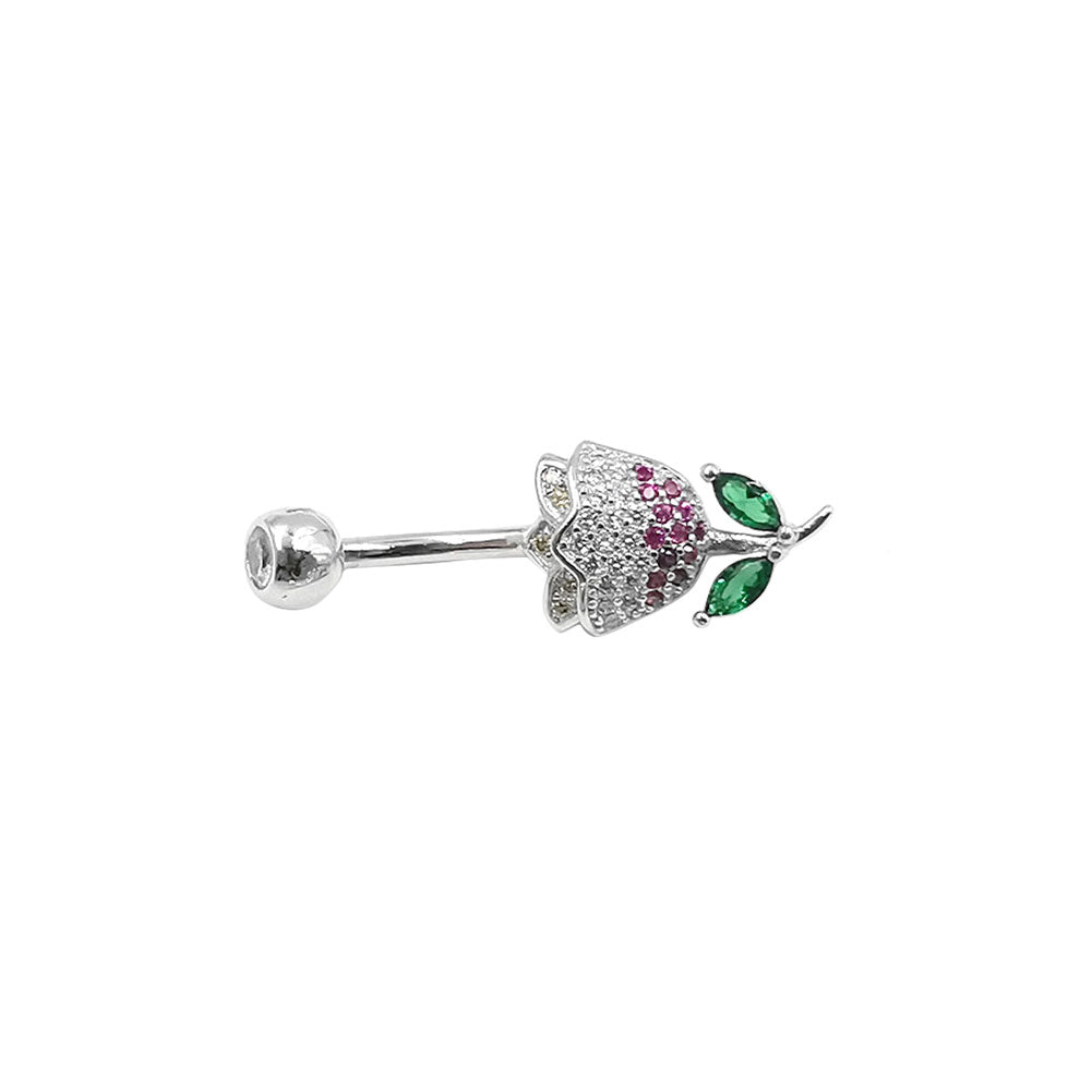 Arardo 925 Sterling Silver Clear CZ Flower 14G Belly Button Rings Navel Rings Piercing Jewelry AB0129