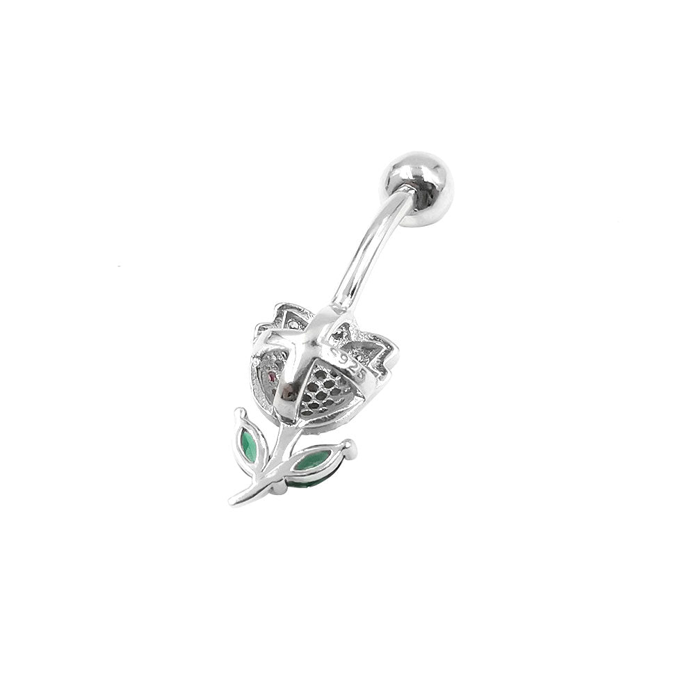 Arardo 925 Sterling Silver Clear CZ Flower 14G Belly Button Rings Navel Rings Piercing Jewelry AB0129