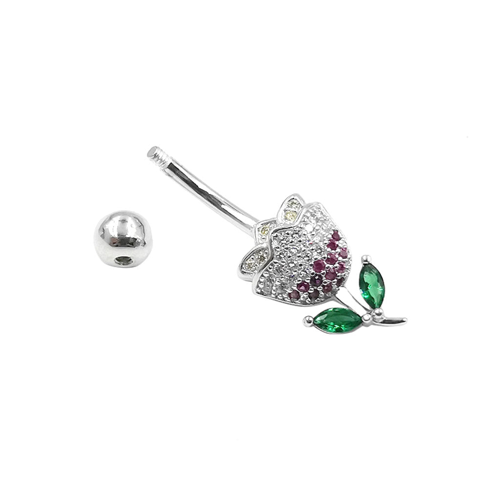 Arardo 925 Sterling Silver Clear CZ Flower 14G Belly Button Rings Navel Rings Piercing Jewelry AB0129