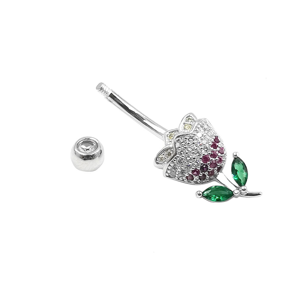 Arardo 925 Sterling Silver Clear CZ Flower 14G Belly Button Rings Navel Rings Piercing Jewelry AB0129