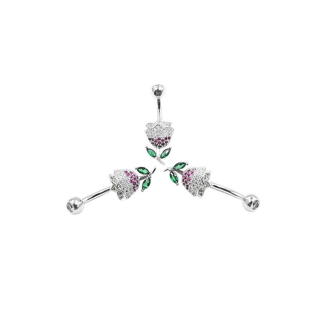 Arardo 925 Sterling Silver Clear CZ Flower 14G Belly Button Rings Navel Rings Piercing Jewelry AB0129
