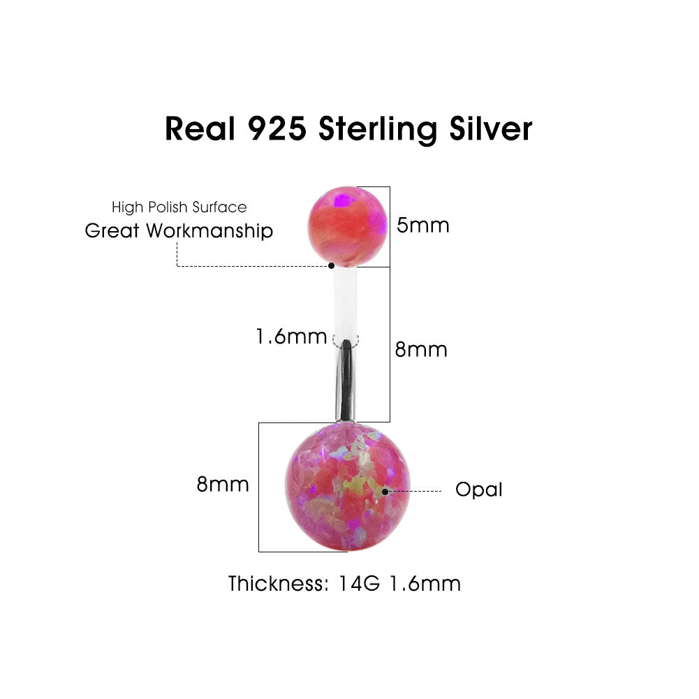 Arardo 925 Sterling Silver 14G Pink Opal Belly Button Rings Navel Rings Belly Rings Belly Body Piercing Jewelry