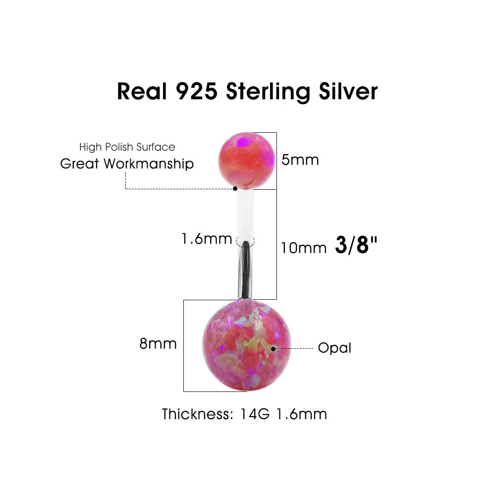 Arardo 925 Sterling Silver 14G Pink Opal Belly Button Rings Navel Rings Belly Rings Belly Body Piercing Jewelry