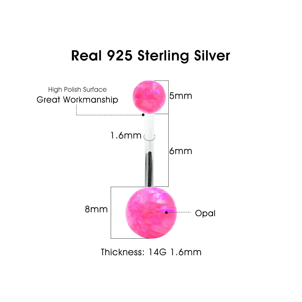 Arardo 925 Sterling Silver 14G Light Pink Opal Belly Button Rings Navel Rings Belly Rings Belly Body Piercing Jewelry