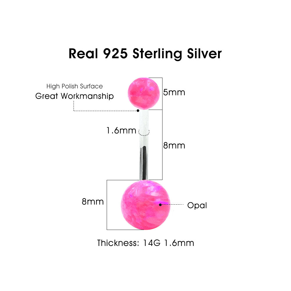 Arardo 925 Sterling Silver 14G Light Pink Opal Belly Button Rings Navel Rings Belly Rings Belly Body Piercing Jewelry