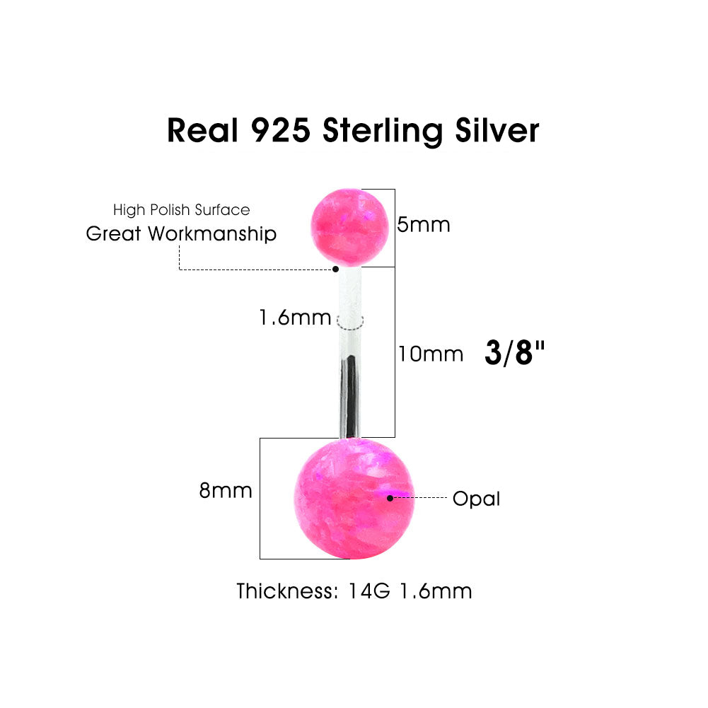 Arardo 925 Sterling Silver 14G Light Pink Opal Belly Button Rings Navel Rings Belly Rings Belly Body Piercing Jewelry