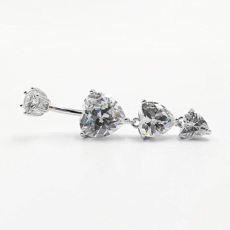 Arardo 925 Sterling Silver 14G Dangle Belly Button Rings Three Heart Clear CZ Navel Rings Belly Rings Belly Body Piercing Jewelry