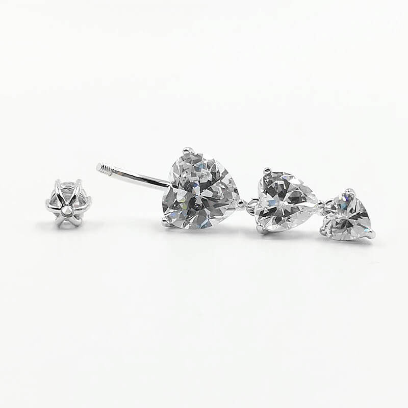 Arardo 925 Sterling Silver 14G Dangle Belly Button Rings Three Heart Clear CZ Navel Rings Belly Rings Belly Body Piercing Jewelry