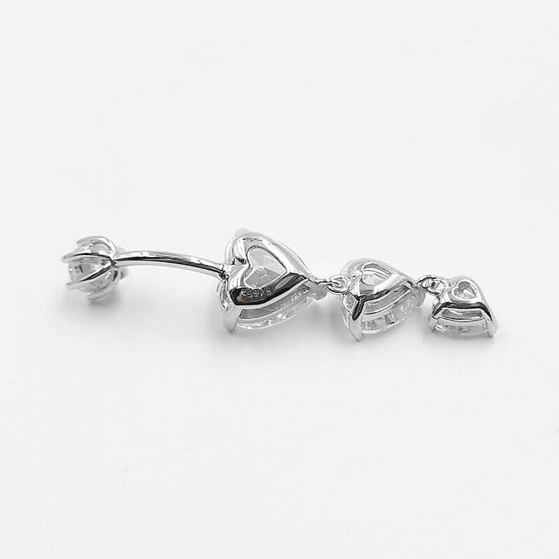 Arardo 925 Sterling Silver 14G Dangle Belly Button Rings Three Heart Clear CZ Navel Rings Belly Rings Belly Body Piercing Jewelry