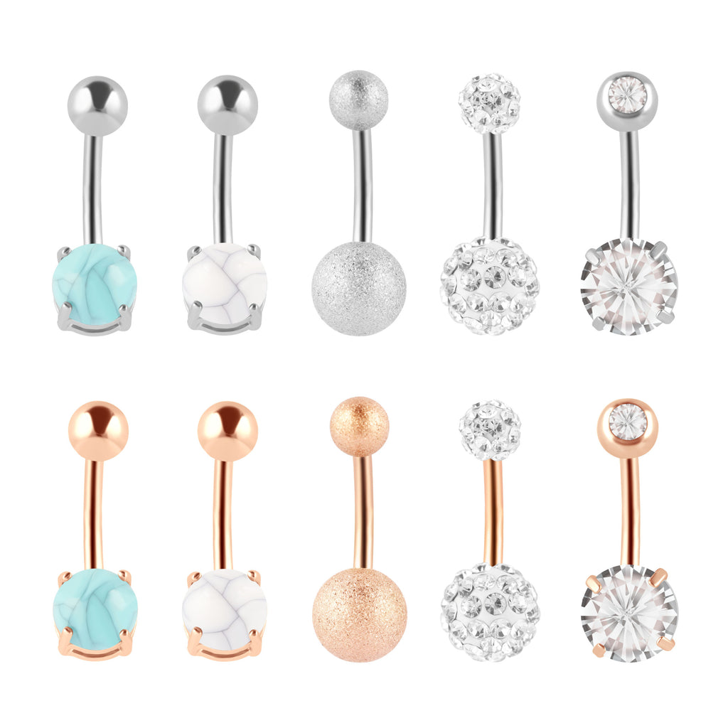 Arardo 10pcs 316L Stainless Steel 14G Belly Button Rings Set Different Styles Navel Rings Belly Rings Belly Body Piercing Jewelry
