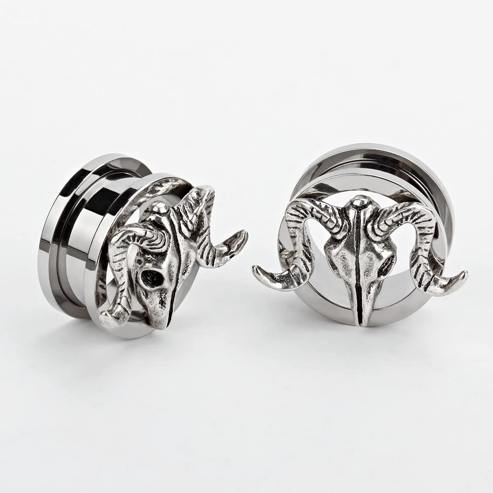 Arardo 1 Pair Retro Sheep Punk Screw Fit Flesh Tunnel  Ear Plugs Tunnels Gauges Stretcher Body Piercings Jewelry