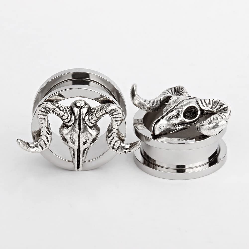 Arardo 1 Pair Retro Sheep Punk Screw Fit Flesh Tunnel  Ear Plugs Tunnels Gauges Stretcher Body Piercings Jewelry