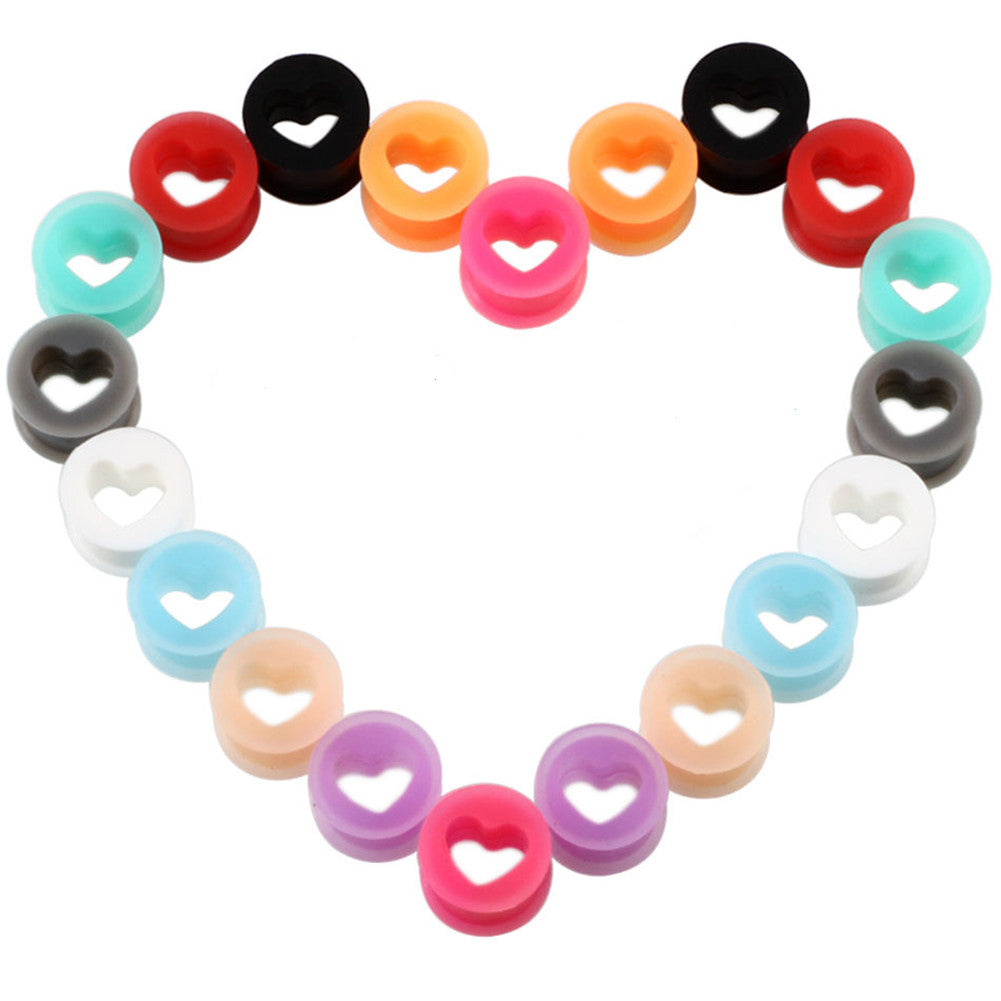 Arardo 20Pcs Colorful Soft Silicone Ear Gauges Plugs Heart Stretching Kit Double Flared Expander Tunnels Body Piercings Jewelry