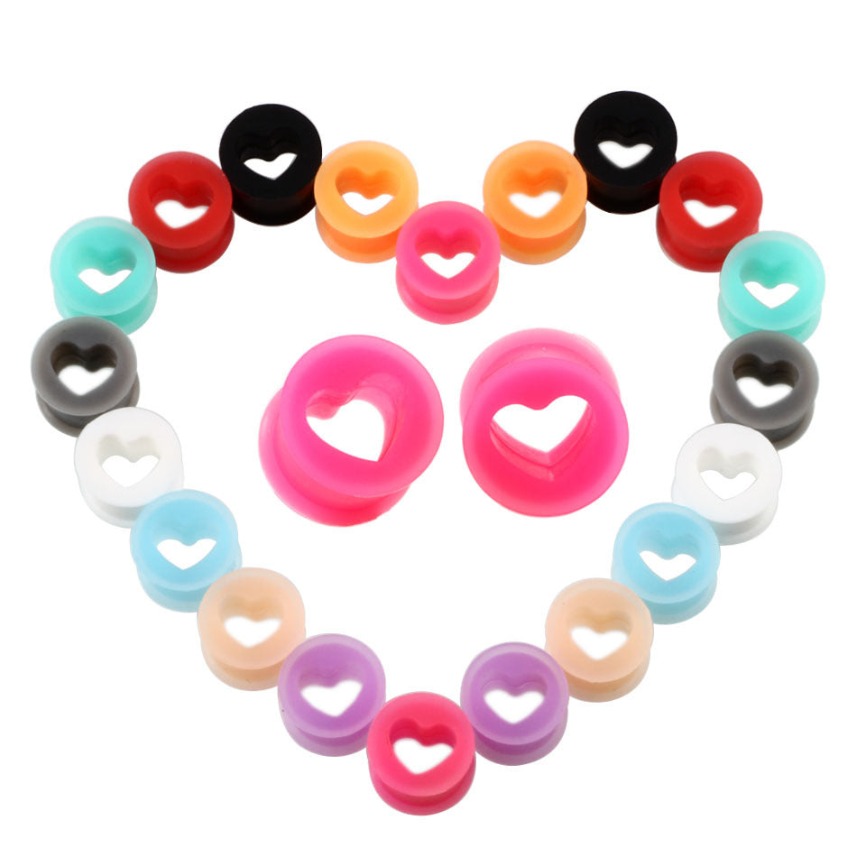 Arardo 20Pcs Colorful Soft Silicone Ear Gauges Plugs Heart Stretching Kit Double Flared Expander Tunnels Body Piercings Jewelry