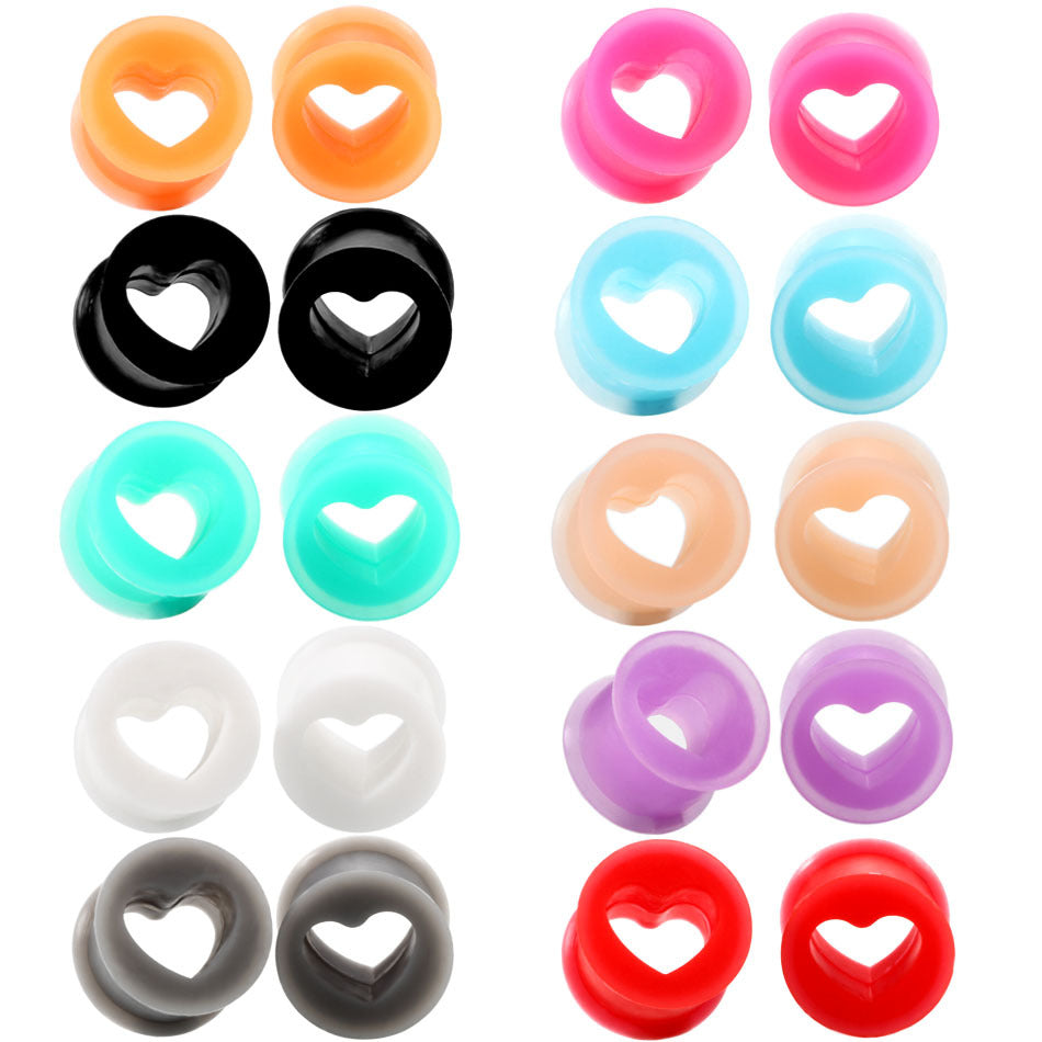 Arardo 20Pcs Colorful Soft Silicone Ear Gauges Plugs Heart Stretching Kit Double Flared Expander Tunnels Body Piercings Jewelry