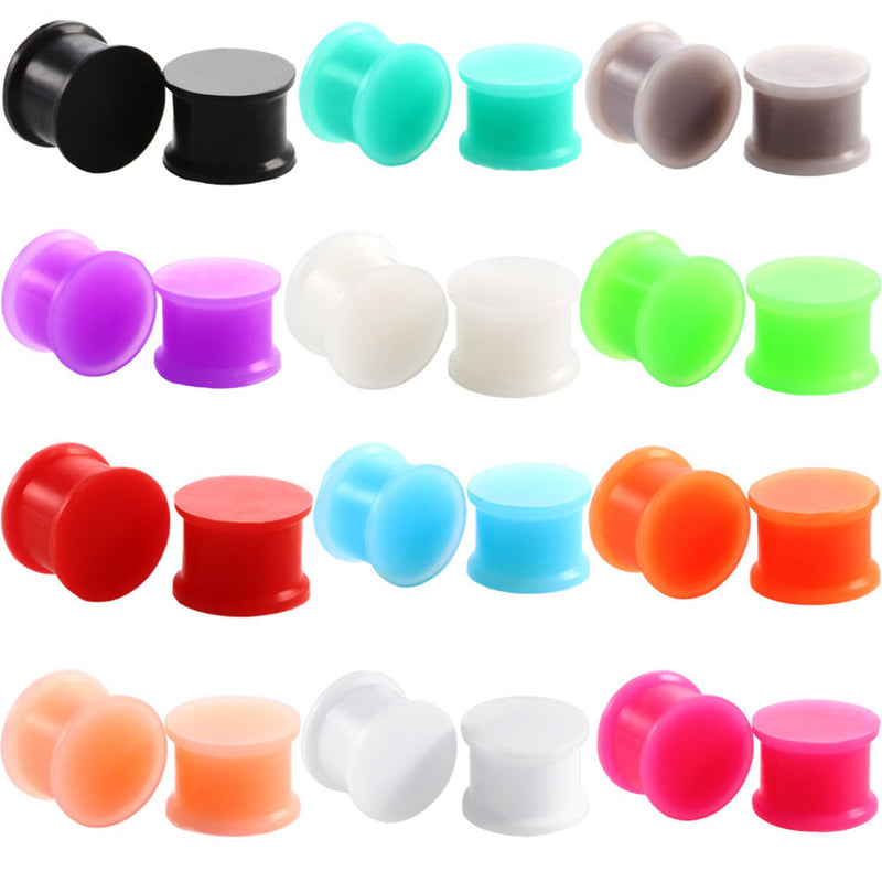 Arardo 24Pcs Colorful Soft Silicone Ear Gauges Plugs Tunnels Stretching Kit Double Flared Expander Tunnels Set Body Piercings Jewelry