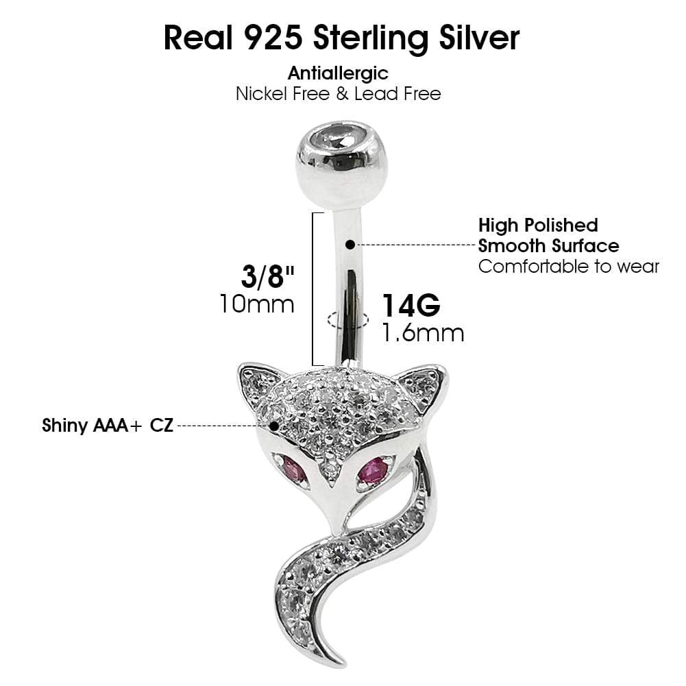 Arardo 925 Sterling Silver 14G Belly Button Rings Navel Rings Belly Rings Belly Body Piercing Jewelry Lovely Fox AB0138-1