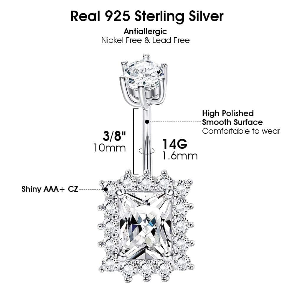 Arardo 925 Sterling Silver 14G Belly Button Rings Navel Rings Belly Rings Belly Body Piercing Jewelry Big CZ AB0140-1