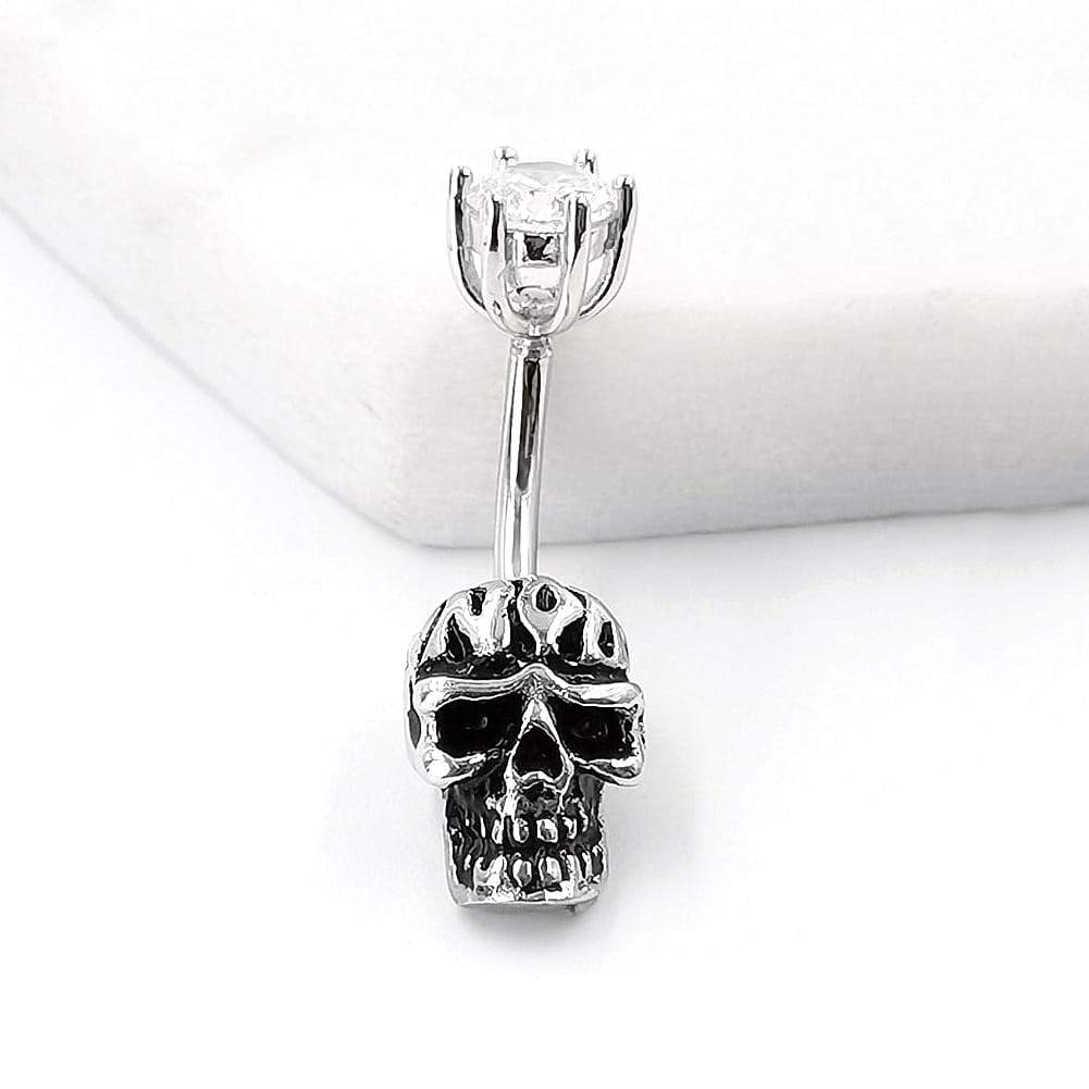 Arardo 925 Sterling Silver 14G Belly Button Rings Navel Rings Belly Rings Belly Body Piercing Jewelry Skull AB0141-1