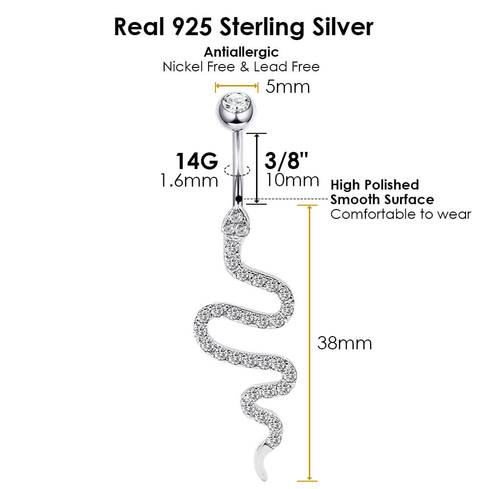 Arardo 925 Sterling Silver 14G Belly Button Rings Navel Rings Belly Rings Belly Body Piercing Jewelry Dangle Snake AB0144-1