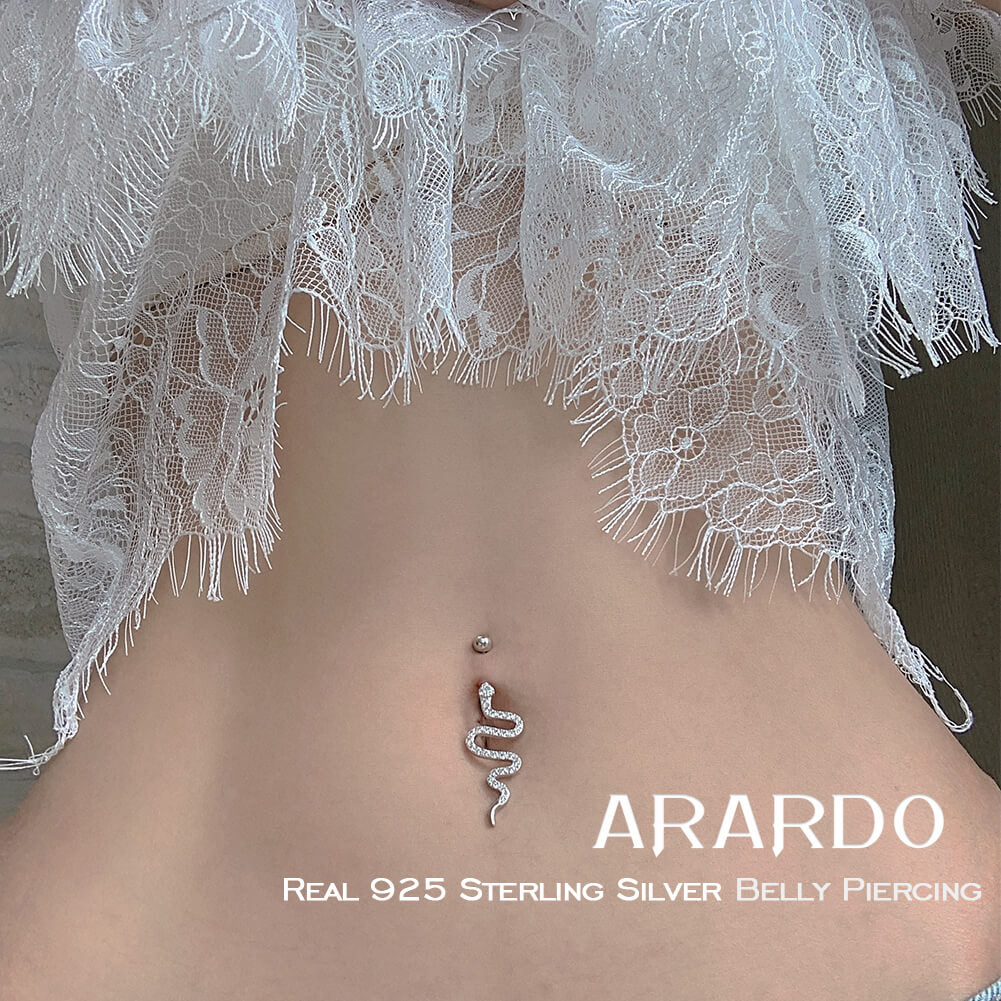 Arardo 925 Sterling Silver 14G Belly Button Rings Navel Rings Belly Rings Belly Body Piercing Jewelry Dangle Snake AB0144-1