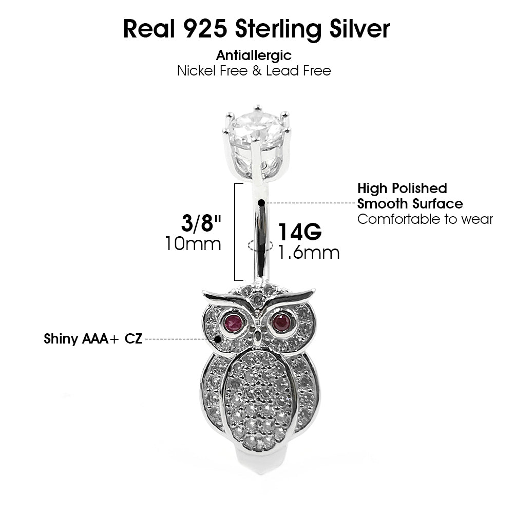 Arardo 925 Sterling Silver 14G Belly Button Rings Navel Rings Belly Rings Belly Body Piercing Jewelry Wise Owl AB0145