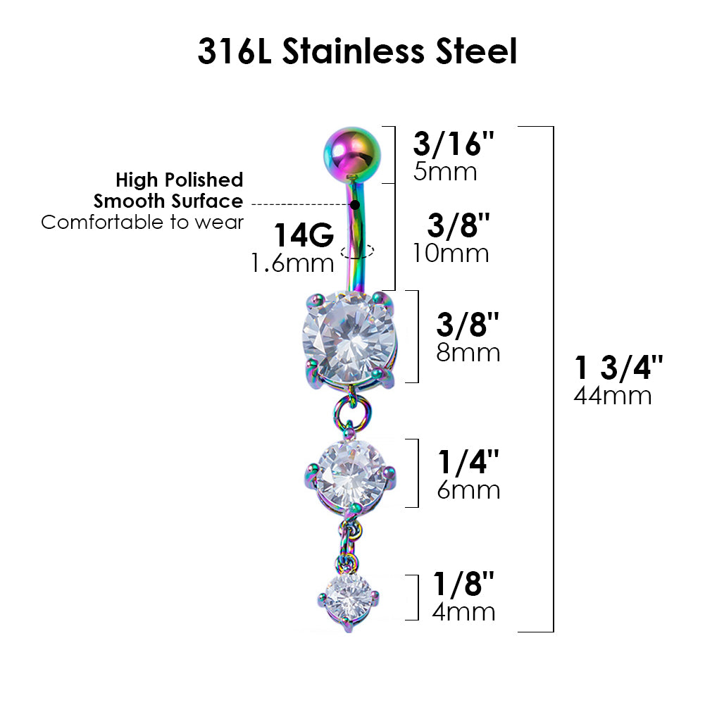 Arardo Dangle Belly Button Rings Set 14G Navel Rings 316L Stainless Steel Belly Rings Body Piercing Jewelry BR13