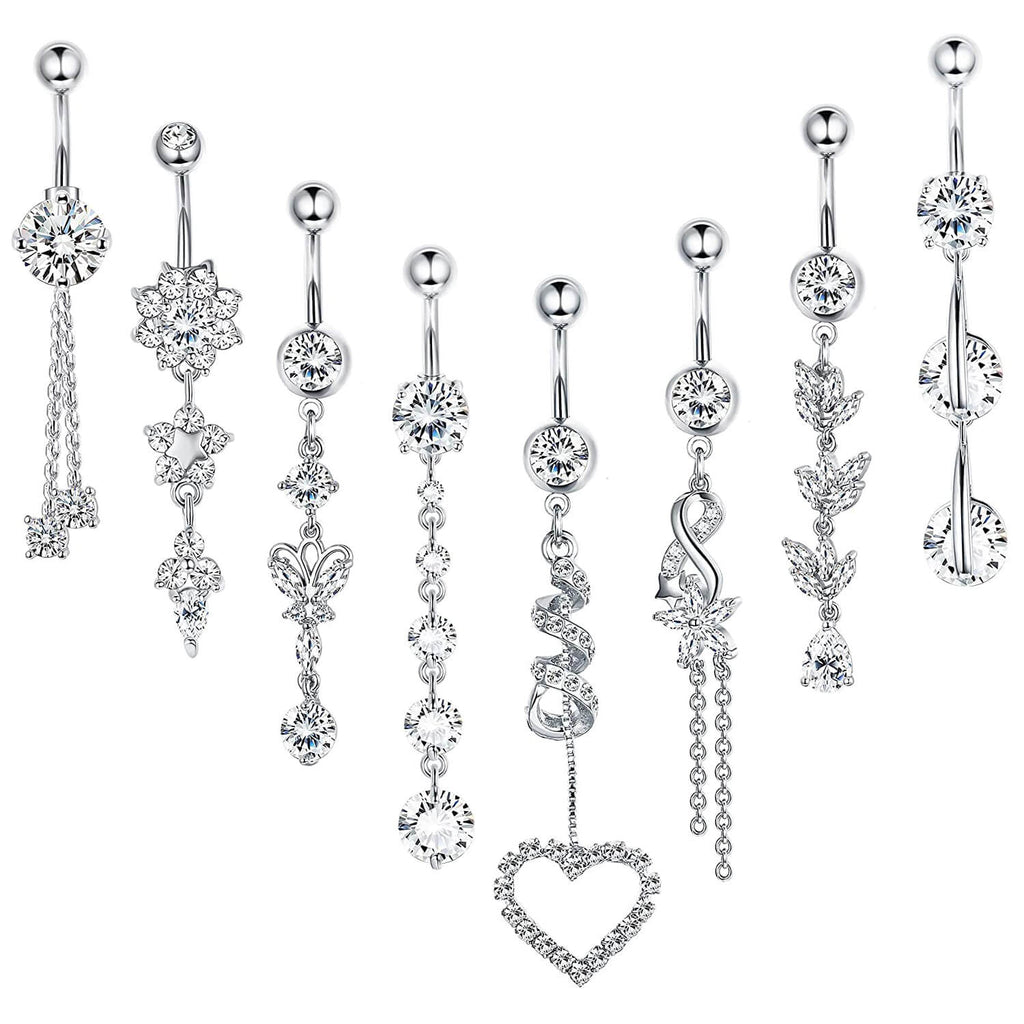 Arardo 14G 316L Stainless Steel Dangle Belly Button Rings Sets CZ Navel Barbell Rings Belly Piercing Jewelry For Women
