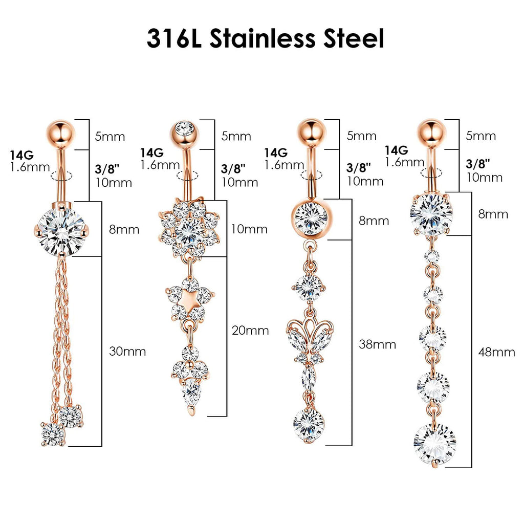 Lex & Lu Steel Belly Ring 14 Gauge 7/16 Long w/CZ Dangle-168