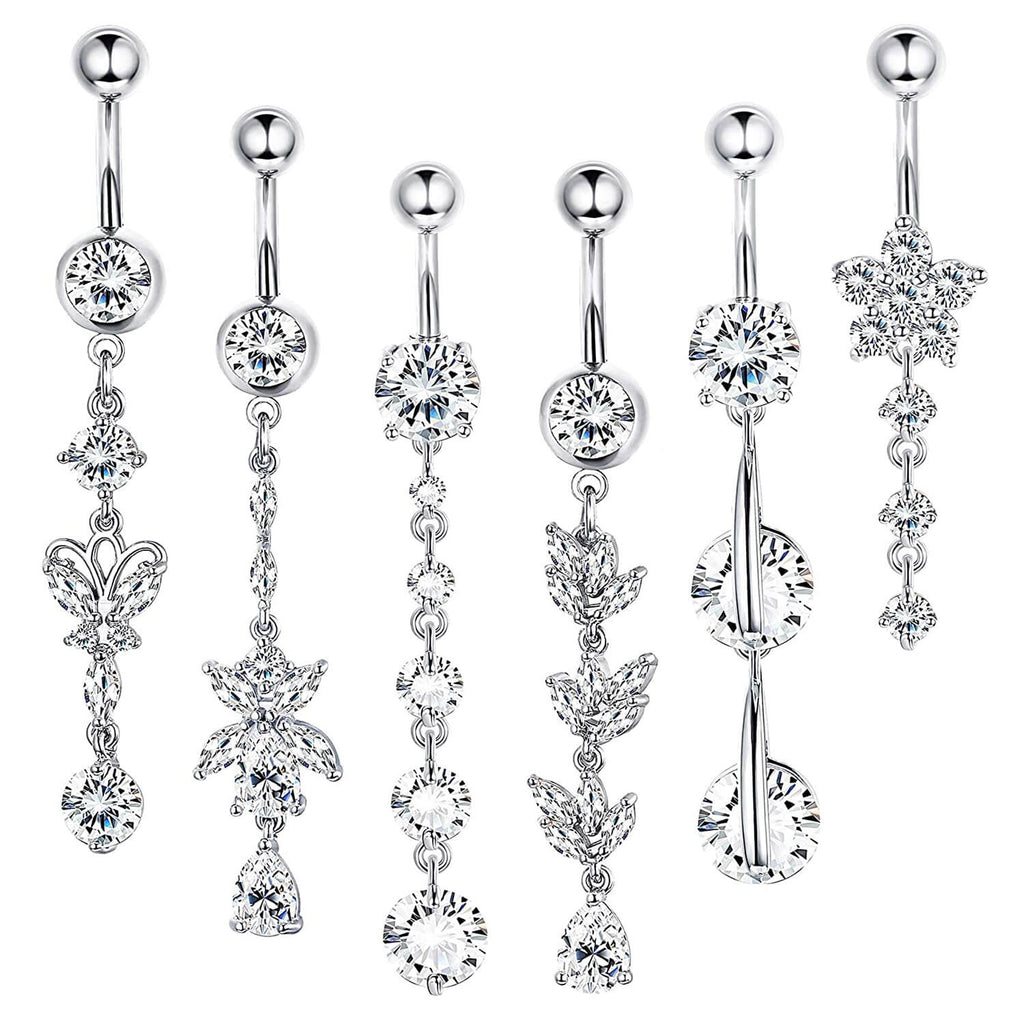 Arardo 14G 316L Stainless Steel Dangle CZ Belly Button Rings Sets Navel Barbell Rings Belly Piercing Jewelry For Women