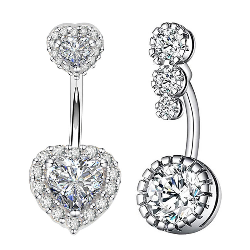 Arardo 14G 316L Stainless Steel Belly Button Rings Pack Crystal CZ Navel Rings Belly Piercing Silver BR2